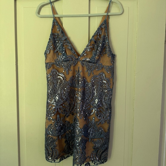 Free People Blue & Nude Sequin Mini Dress - Picture 9 of 16
